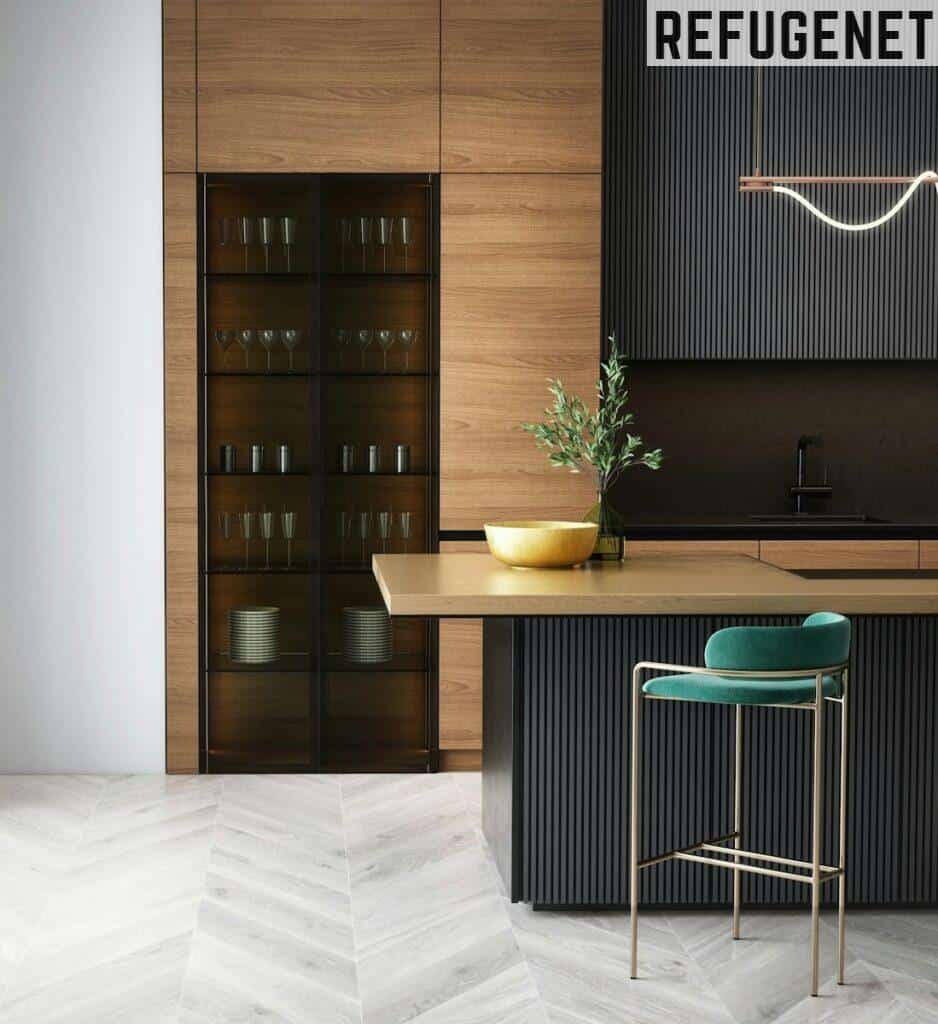brown wooden cabinet near green and white table