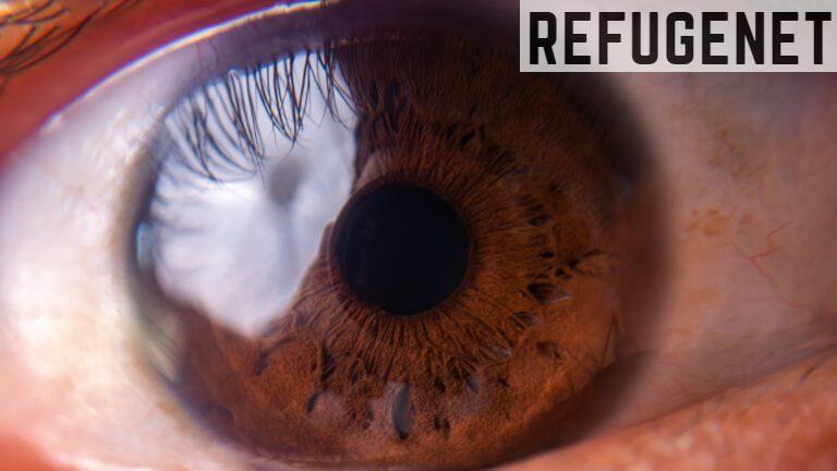a close up view of a human eye