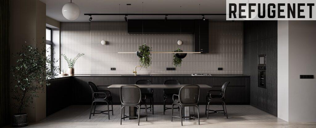 a dining room with a table and chairs
