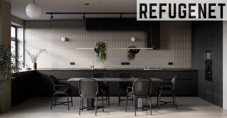 a dining room with a table and chairs
